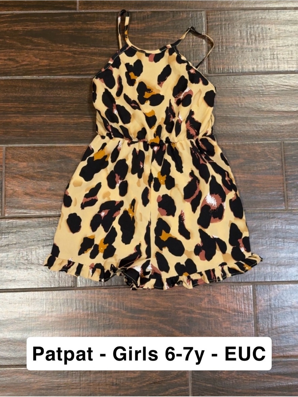 PatPat Girls Leopard Print Romper in Tan, Black & Brown